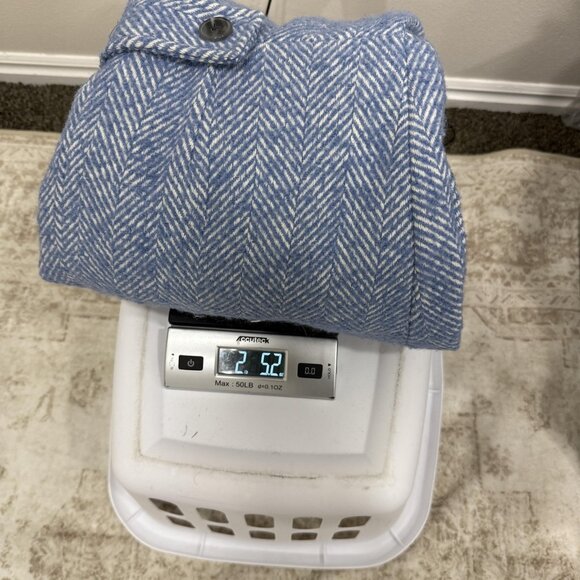 LC Lauren Conrad Coat Womens Small Blue Herringbone Wool Blend Button Front - Picture 10 of 10